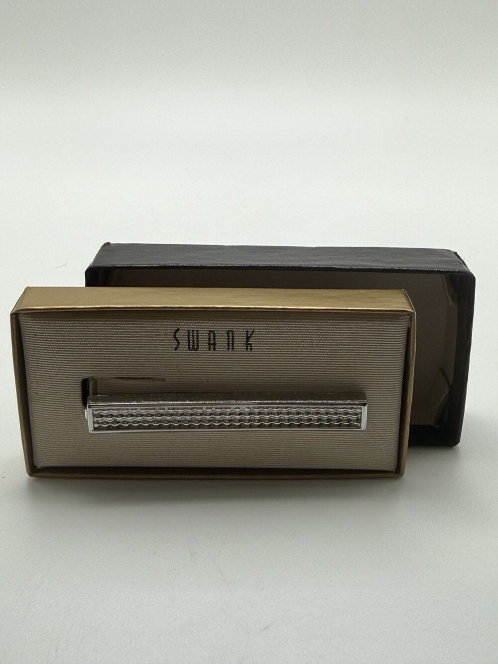Vintage New Swank Silver Tone Tie Clasp Tack 2" Classic Boxed